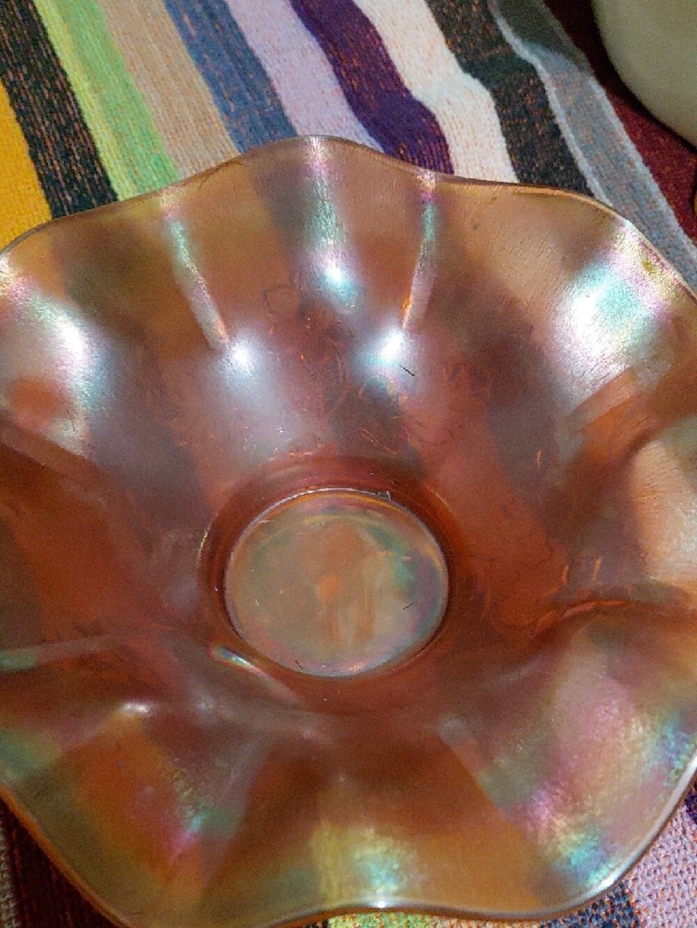 Iridescent Amber Glass Decorative Bowl - Home Art - Picture 2 of 4